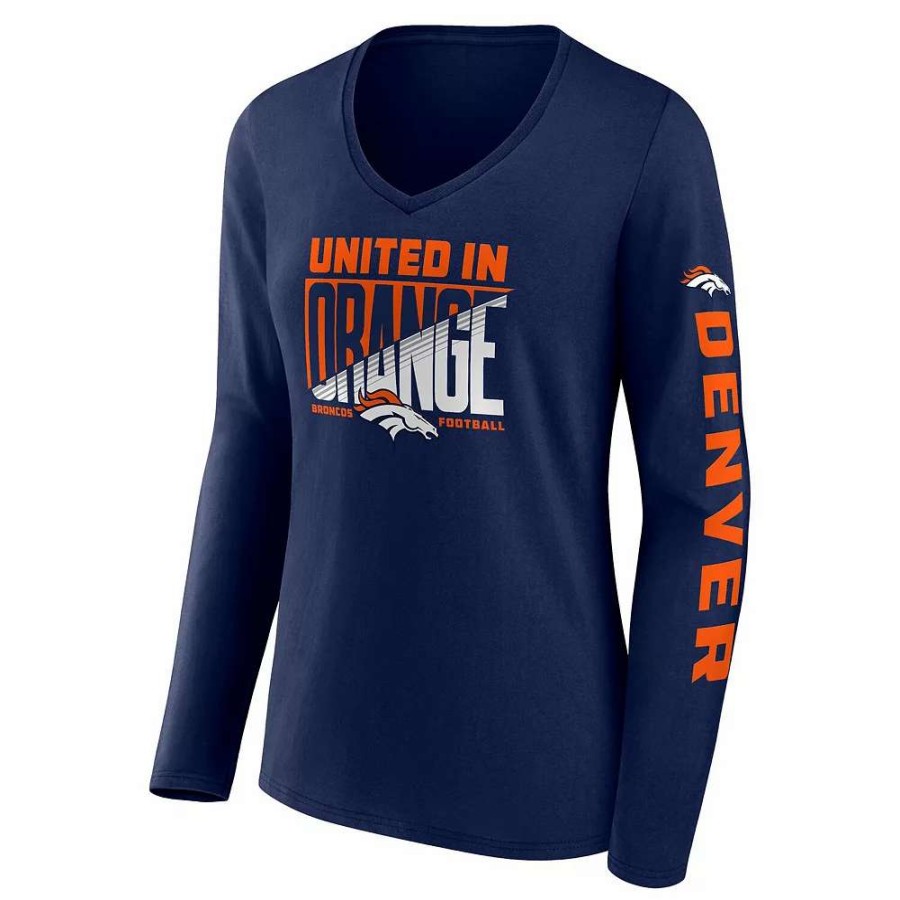 Tops * | Women'S Fanatics Branded Navy Denver Broncos Hometown Sweep Long Sleeve V-Neck T-Shirt