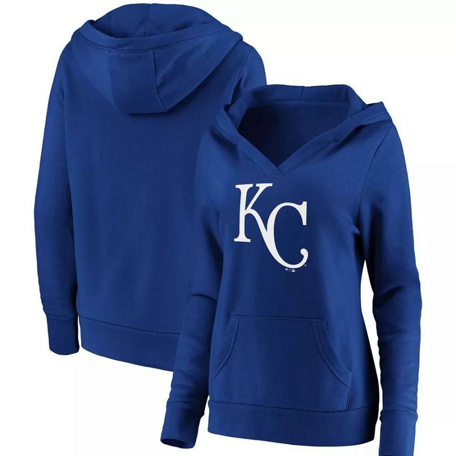 Tops * | Women'S Fanatics Branded Royal Kansas City Royals Official Logo Crossover V-Neck Pullover Hoodie