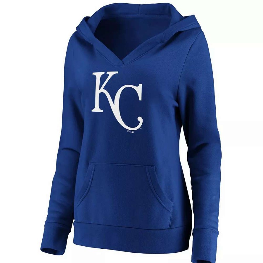 Tops * | Women'S Fanatics Branded Royal Kansas City Royals Official Logo Crossover V-Neck Pullover Hoodie