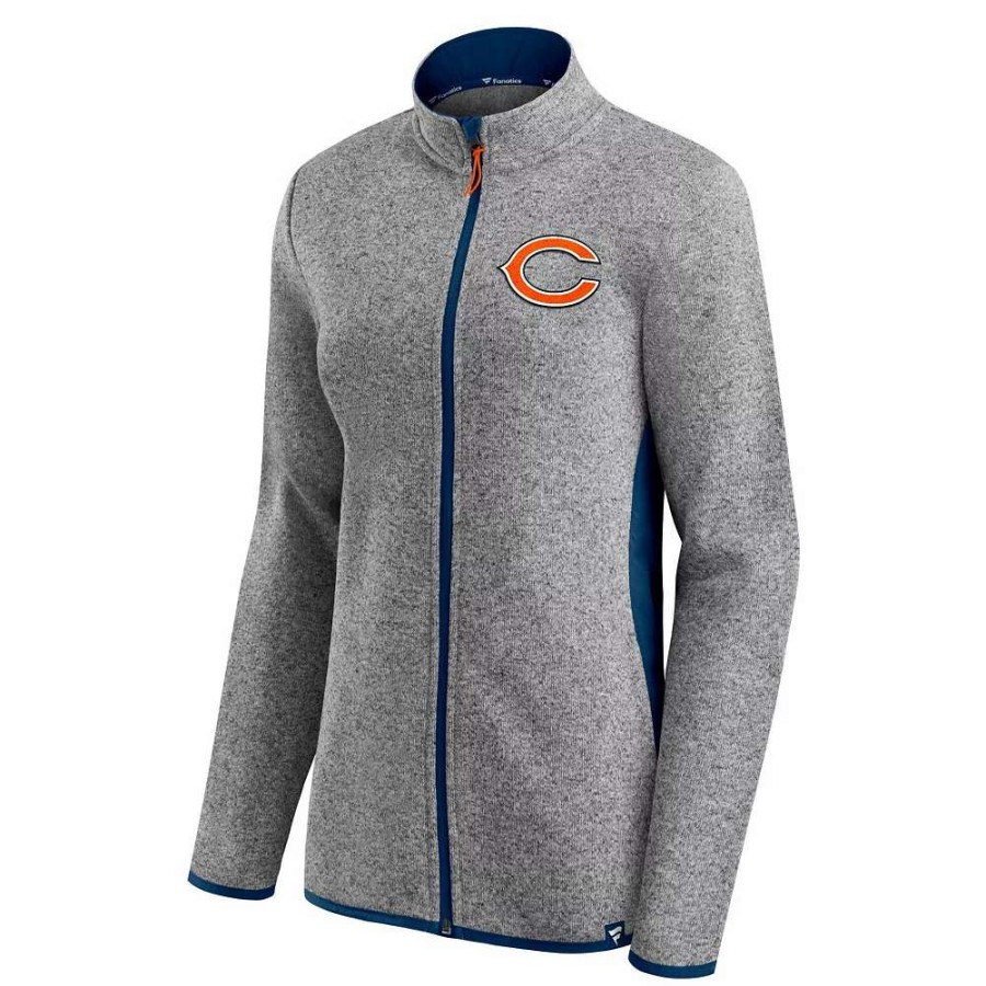 Outerwear * | Women'S Fanatics Branded Heathered Gray/Navy Chicago Bears Block Party Primary Logo Full-Zip Jacket