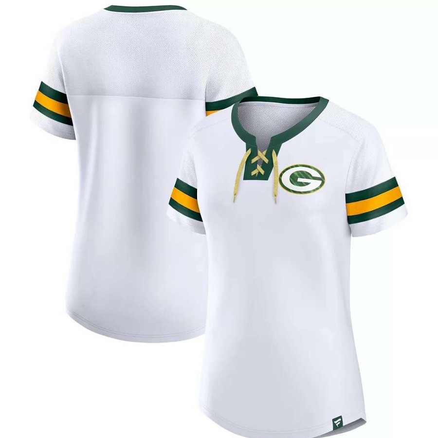 Tops * | Women'S Fanatics Branded White Green Bay Packers Sunday Best Lace-Up T-Shirt