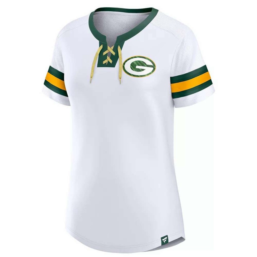 Tops * | Women'S Fanatics Branded White Green Bay Packers Sunday Best Lace-Up T-Shirt