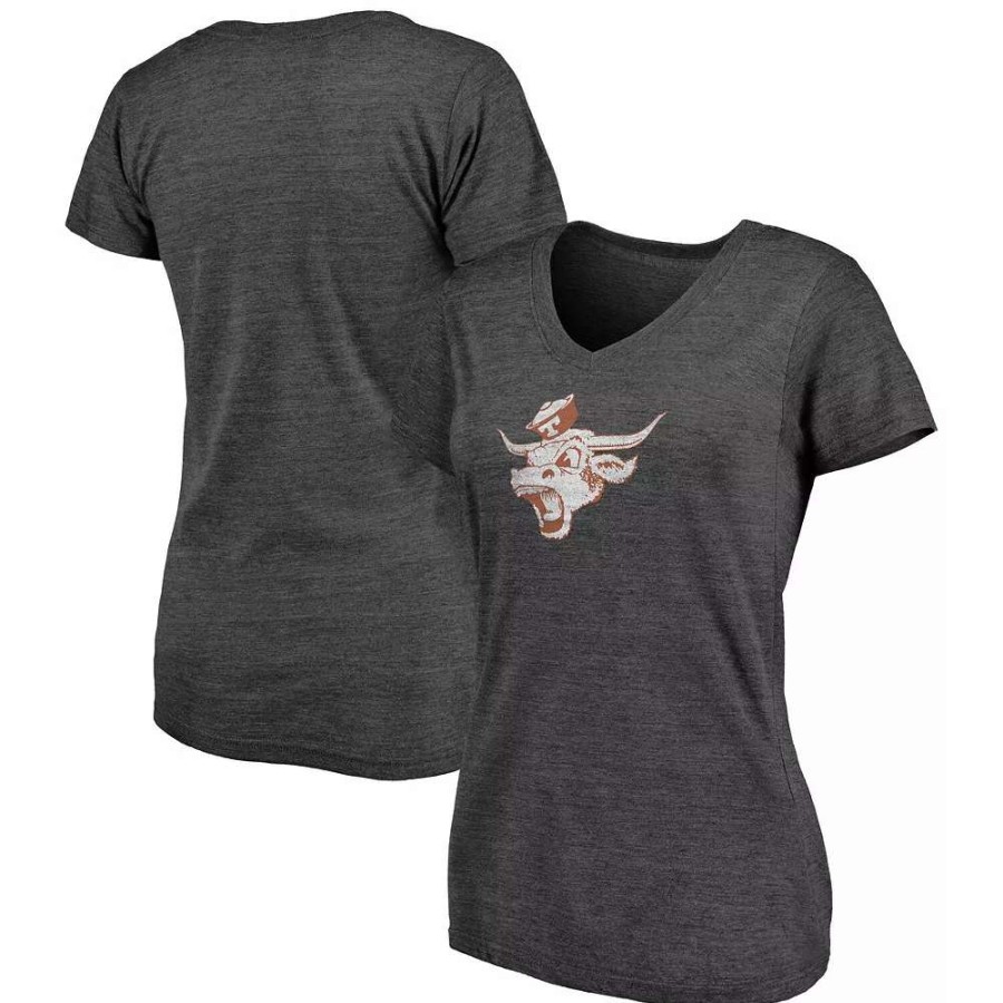 Tops * | Women'S Fanatics Branded Heathered Charcoal Texas Longhorns Vault Primary Logo V-Neck Tri-Blend T-Shirt