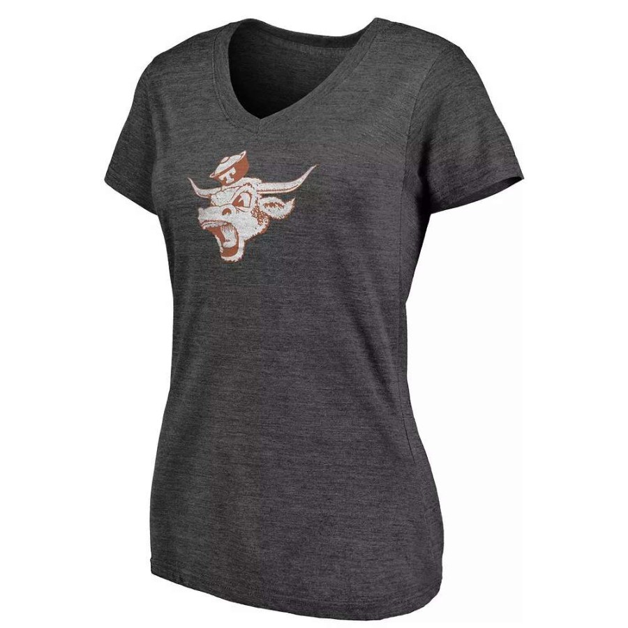 Tops * | Women'S Fanatics Branded Heathered Charcoal Texas Longhorns Vault Primary Logo V-Neck Tri-Blend T-Shirt