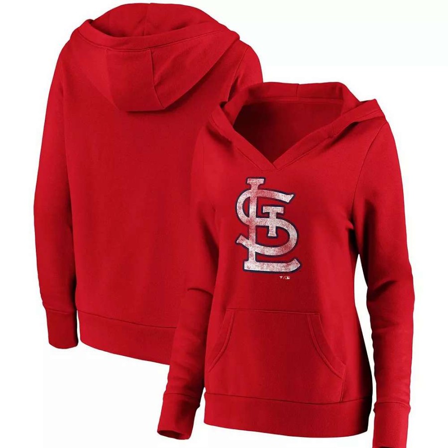 Tops * | Women'S Fanatics Branded Red St. Louis Cardinals Core Team Crossover V-Neck Pullover Hoodie