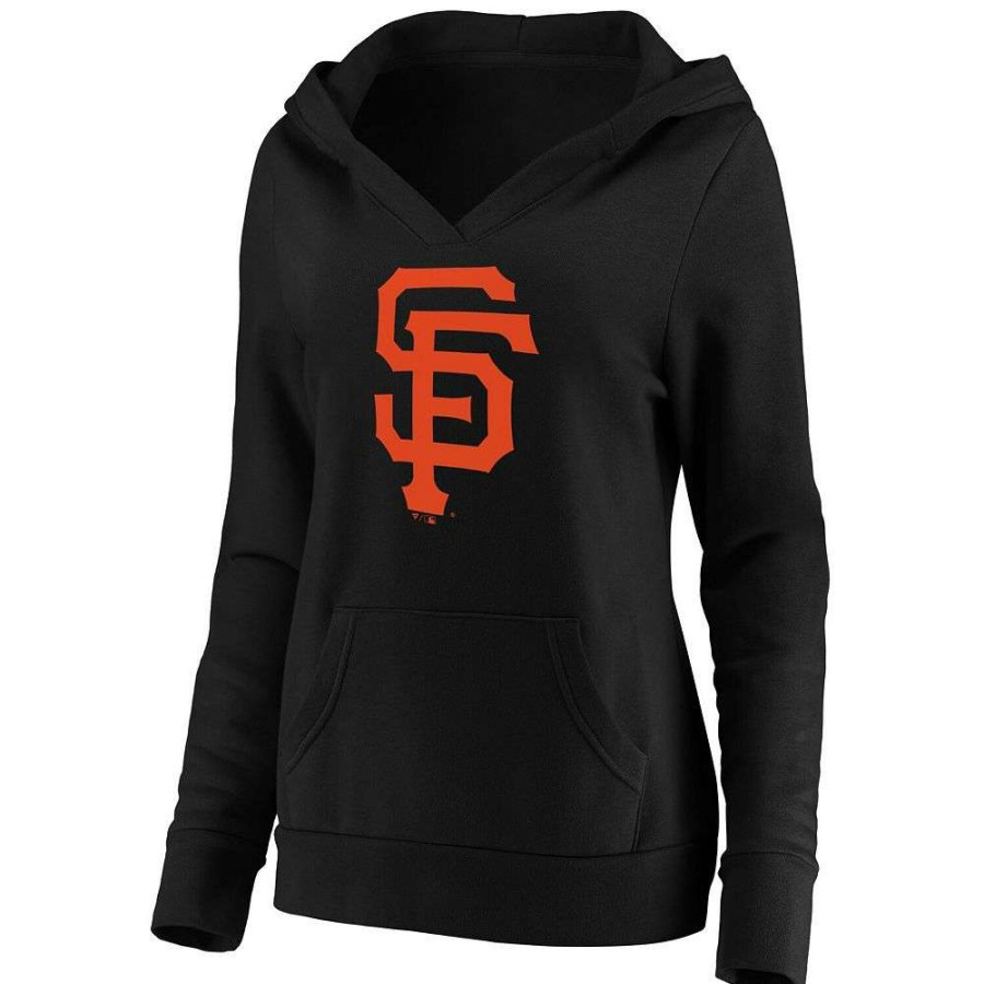 Tops * | Women'S Fanatics Branded Black San Francisco Giants Official Logo Crossover V-Neck Pullover Hoodie