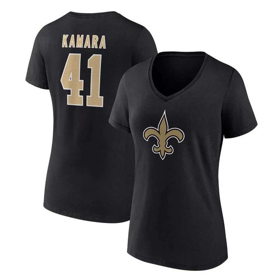 Tops * | Women'S Fanatics Branded Alvin Kamara Black New Orleans Saints Player Icon Name & Number V-Neck T-Shirt