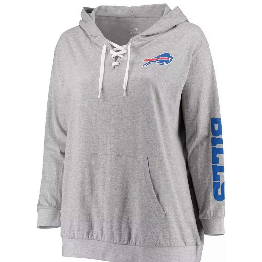 Tops * | Women'S Fanatics Branded Heathered Gray Buffalo Bills Plus Size Lace-Up Pullover Hoodie