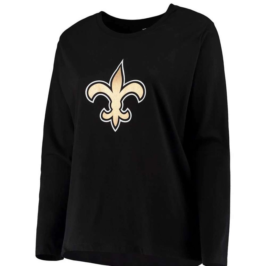 Tops * | Women'S Fanatics Branded Black New Orleans Saints Plus Size Primary Logo Long Sleeve T-Shirt