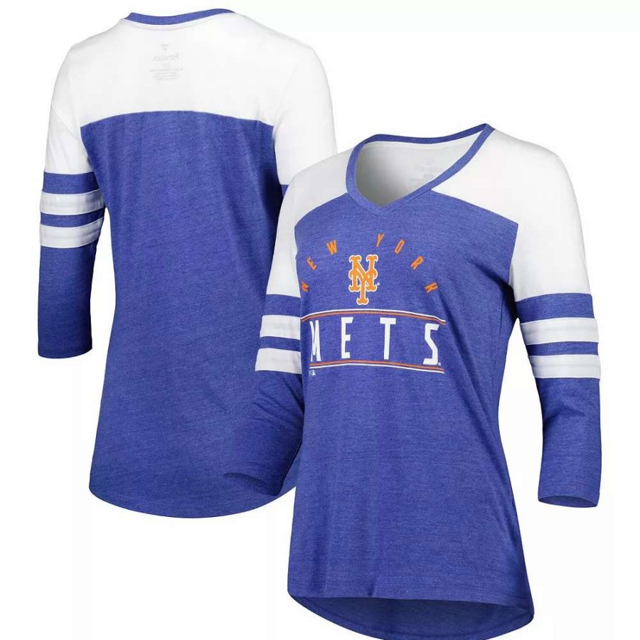 Tops * | Women'S Fanatics Branded Heather Royal New York Mets League Leader Tri-Blend 3/4-Sleeve V-Neck T-Shirt