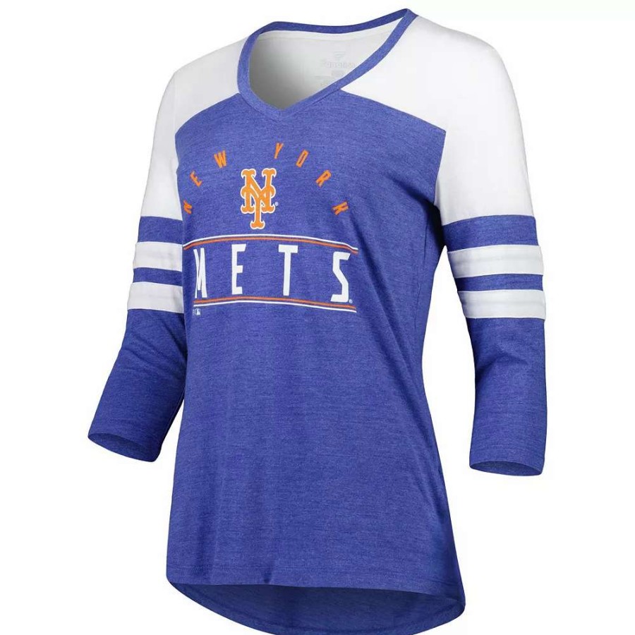 Tops * | Women'S Fanatics Branded Heather Royal New York Mets League Leader Tri-Blend 3/4-Sleeve V-Neck T-Shirt