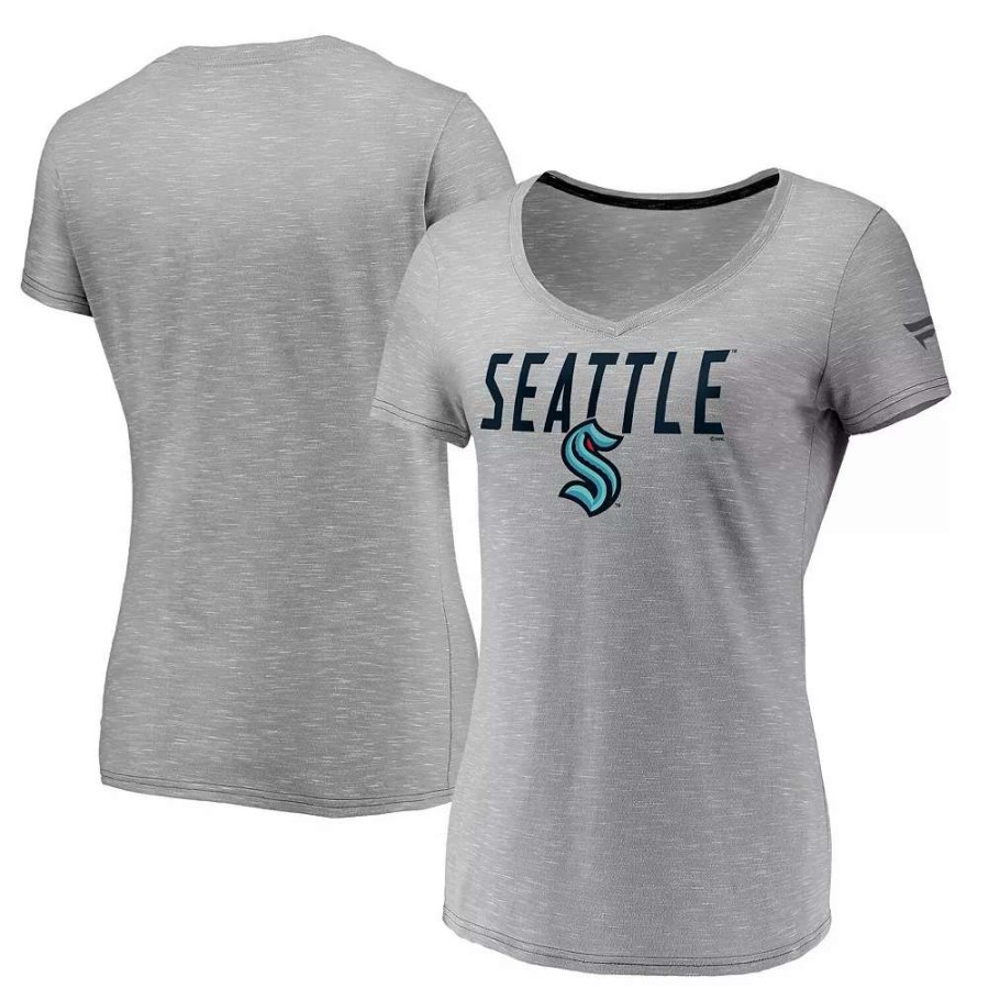 Tops * | Women'S Fanatics Branded Gray Seattle Kraken Space-Dye V-Neck T-Shirt