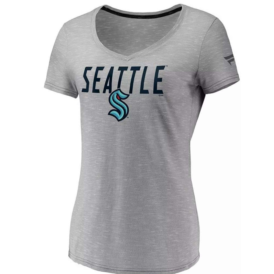 Tops * | Women'S Fanatics Branded Gray Seattle Kraken Space-Dye V-Neck T-Shirt