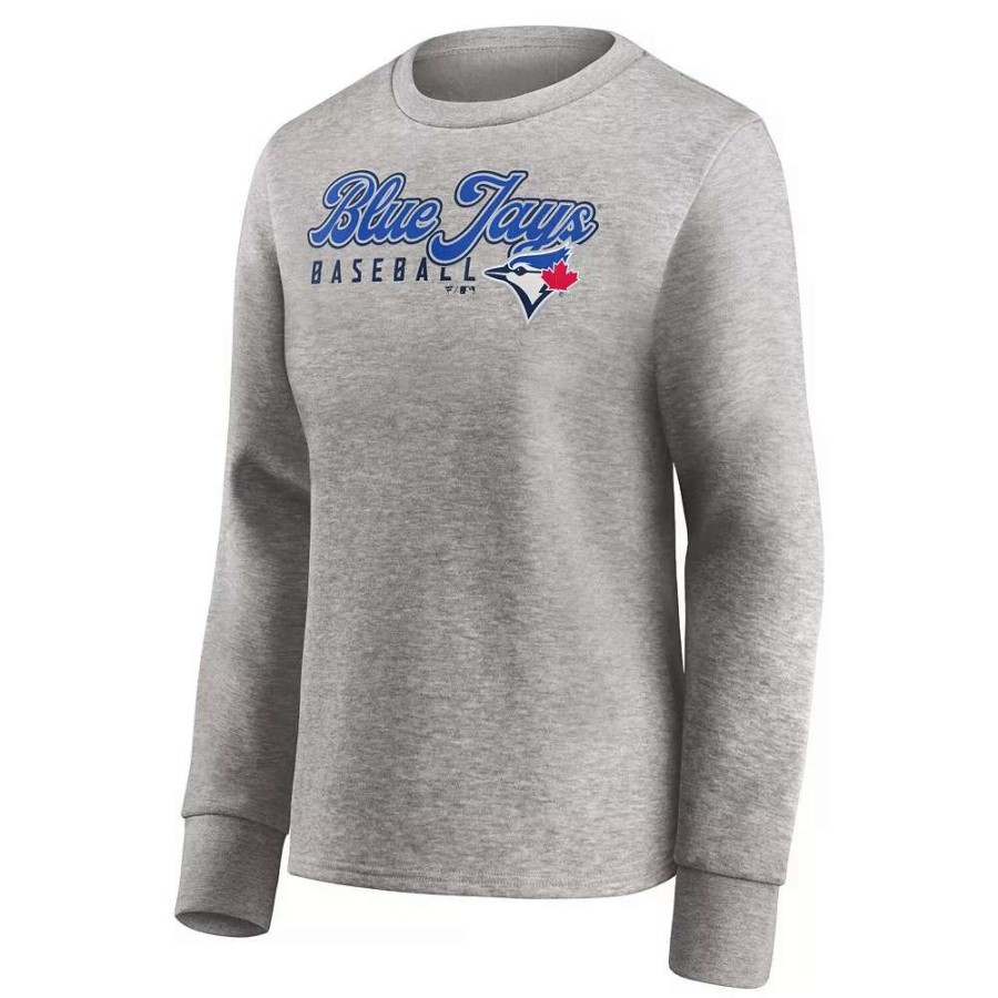 Tops * | Women'S Fanatics Branded Heathered Gray Toronto Blue Jays Crew Pullover Sweater