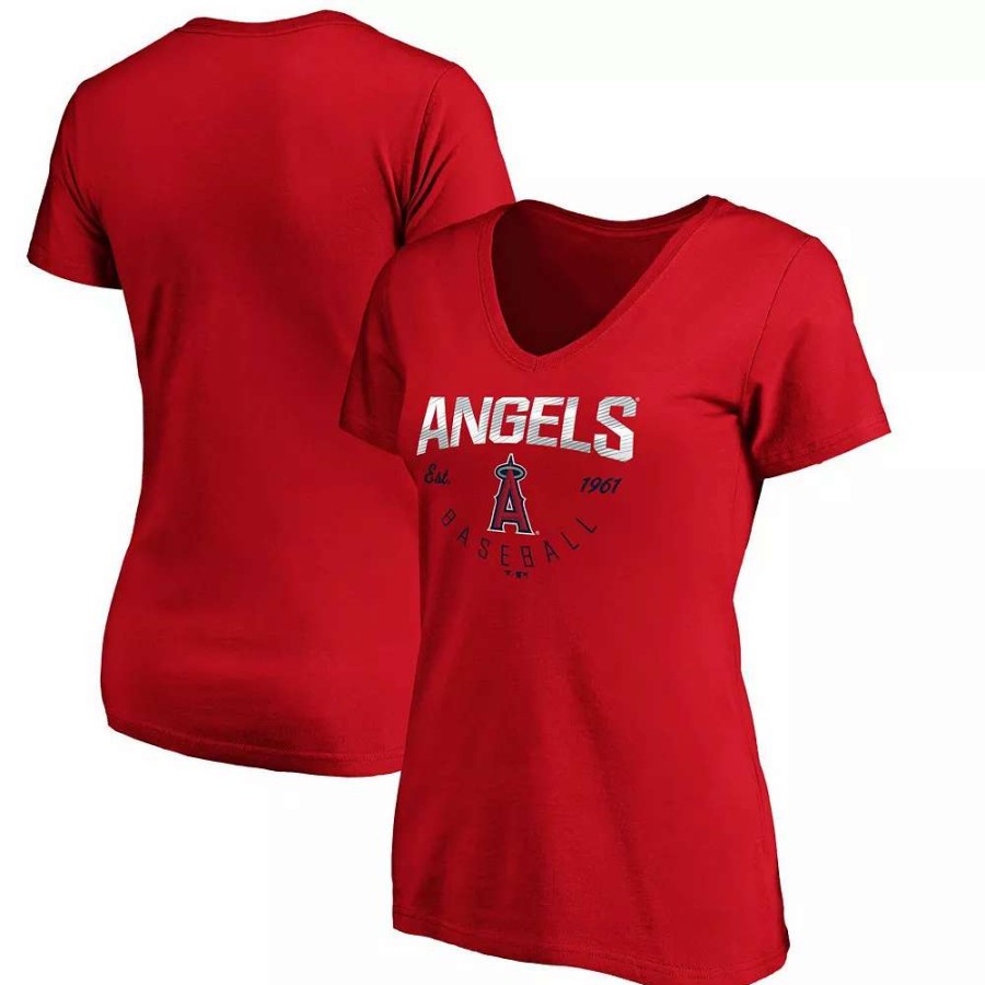 Tops * | Women'S Fanatics Branded Red Los Angeles Angels Live For It V-Neck T-Shirt