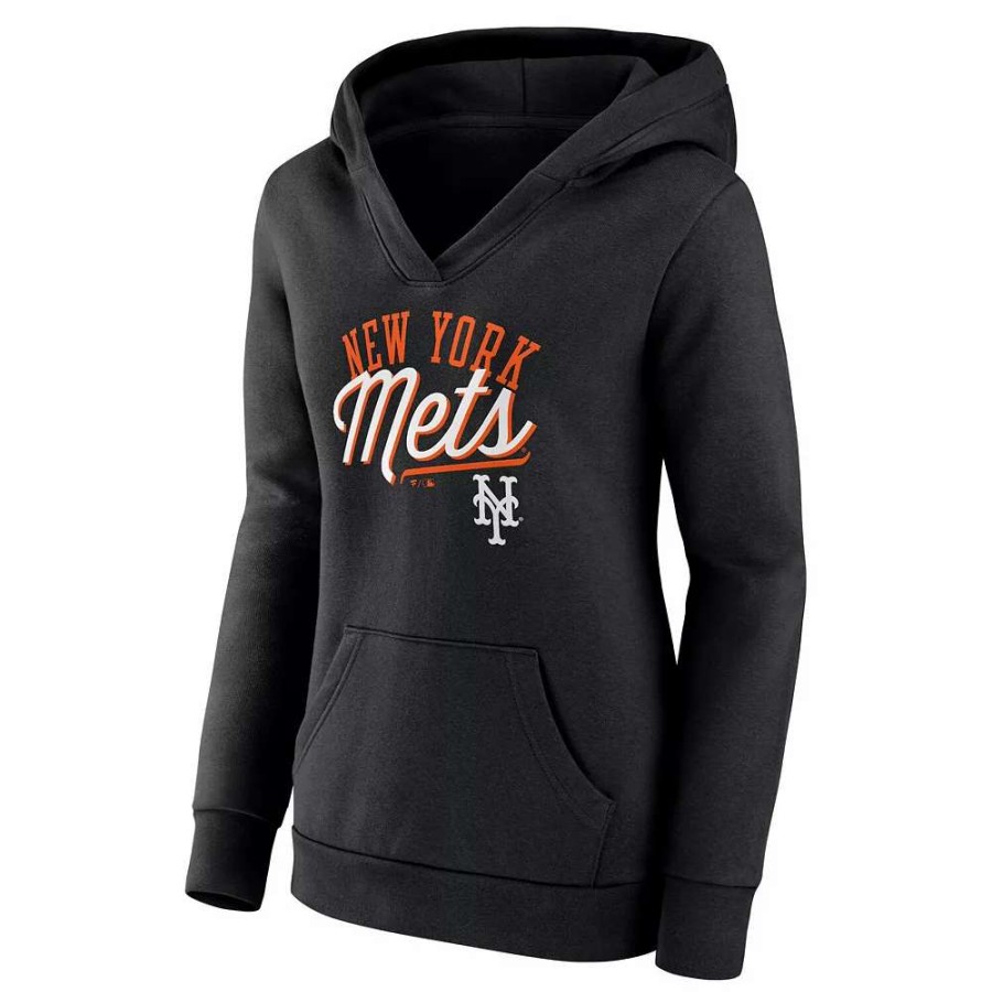 Tops * | Women'S Fanatics Branded Black New York Mets Simplicity Crossover V-Neck Pullover Hoodie