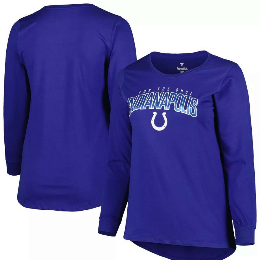 Tops * | Women'S Fanatics Branded Royal Indianapolis Colts Plus Size Measure Distance Scoop Neck Long Sleeve T-Shirt