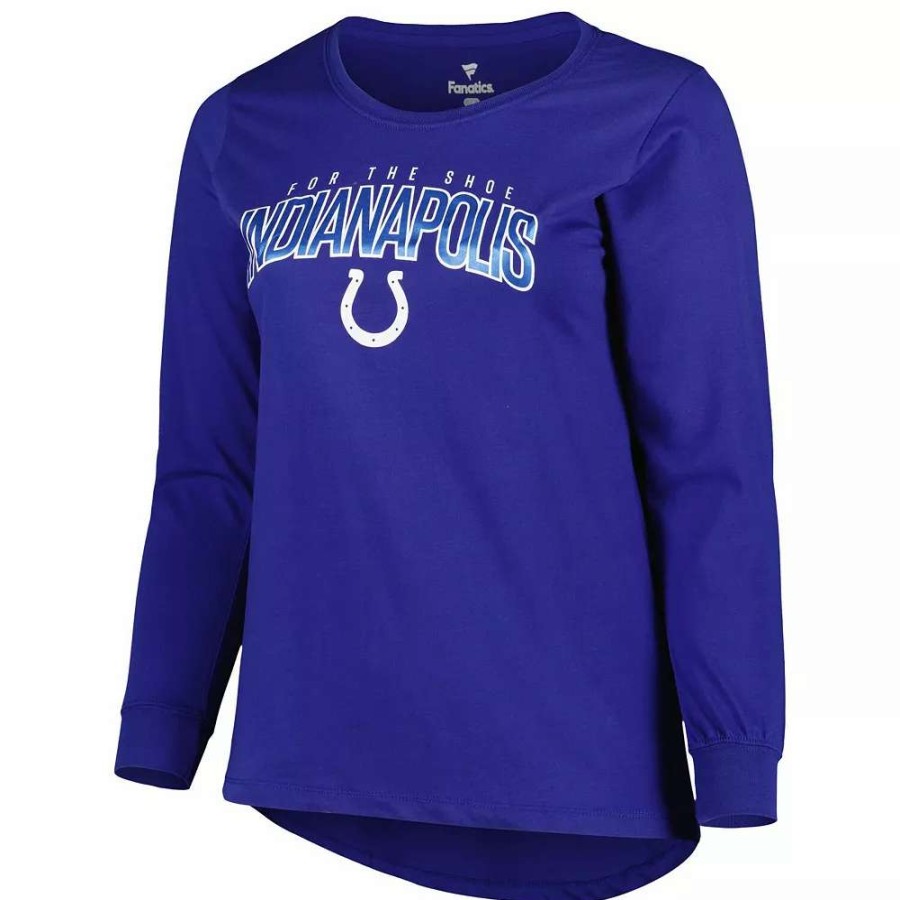 Tops * | Women'S Fanatics Branded Royal Indianapolis Colts Plus Size Measure Distance Scoop Neck Long Sleeve T-Shirt