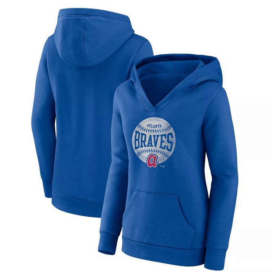 Tops * | Women'S Fanatics Branded Royal Atlanta Braves Slider Crossover V-Neck Pullover Hoodie