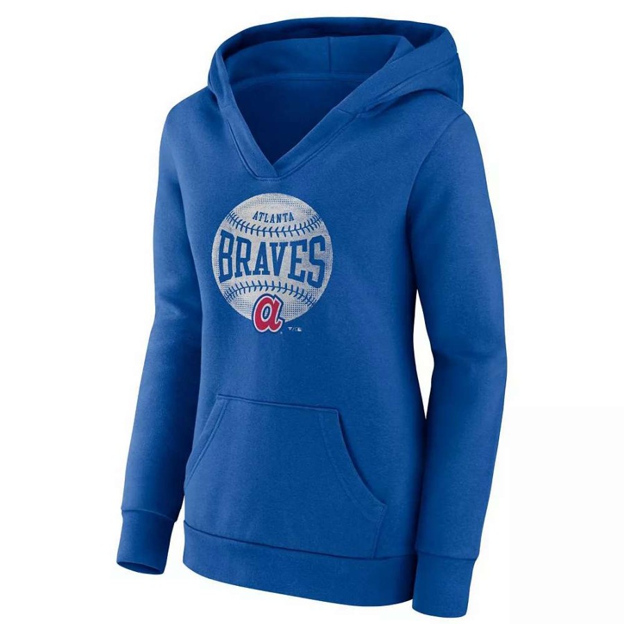 Tops * | Women'S Fanatics Branded Royal Atlanta Braves Slider Crossover V-Neck Pullover Hoodie