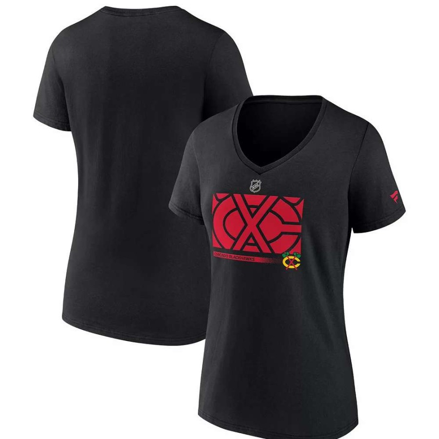 Tops * | Women'S Fanatics Branded Black Chicago Blackhawks Authentic Pro Core Collection Secondary Logo V-Neck T-Shirt