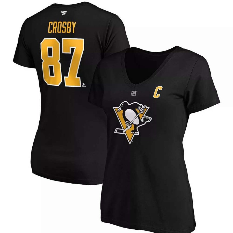 Tops * | Women'S Fanatics Branded Sidney Crosby Black Pittsburgh Penguins Plus Size Name & Number V-Neck T-Shirt