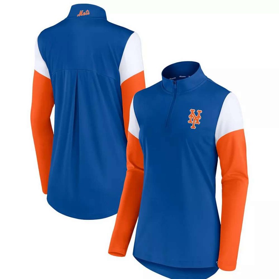 Tops * | Women'S Fanatics Branded Royal/Orange New York Mets Authentic Fleece Quarter-Zip Jacket