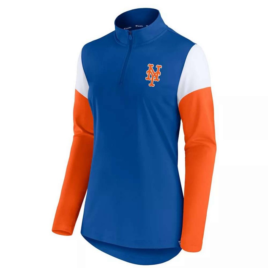 Tops * | Women'S Fanatics Branded Royal/Orange New York Mets Authentic Fleece Quarter-Zip Jacket