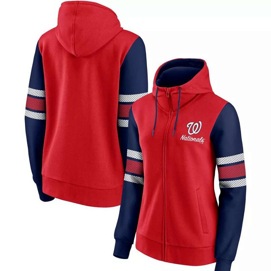 Tops * | Women'S Fanatics Branded Red/Navy Washington Nationals Primary Script Full-Zip Hoodie