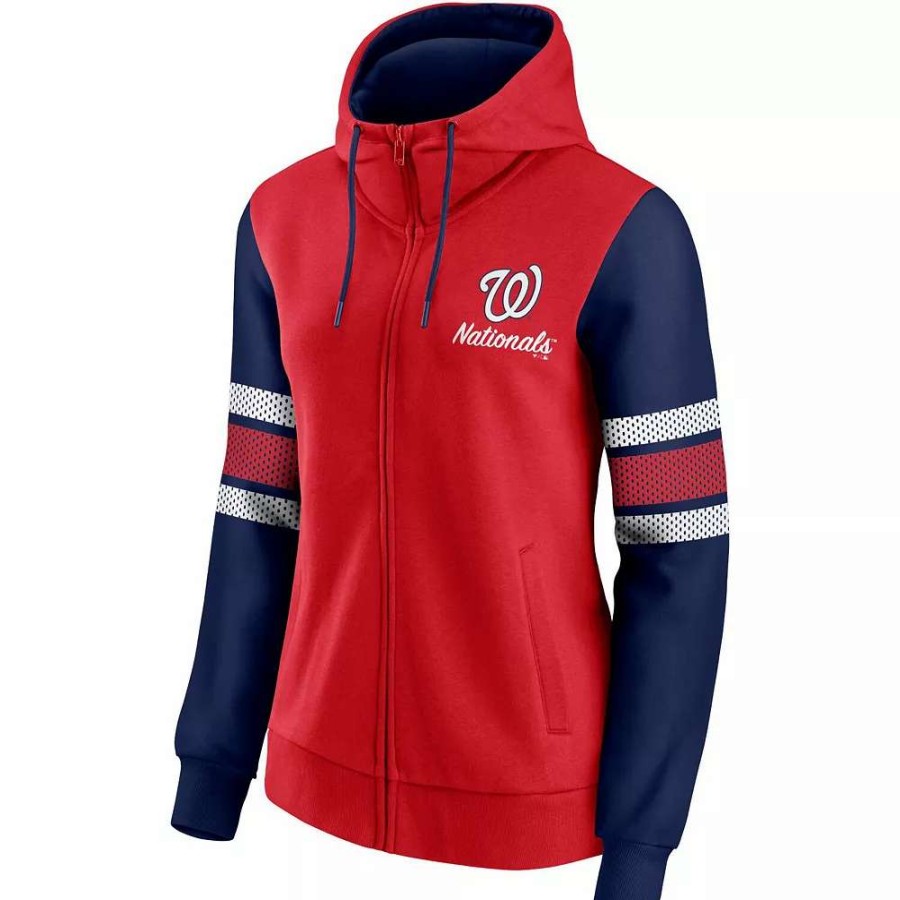 Tops * | Women'S Fanatics Branded Red/Navy Washington Nationals Primary Script Full-Zip Hoodie