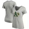 Tops * | Women'S Fanatics Branded Heathered Gray Oakland Athletics Core Official Logo V-Neck T-Shirt