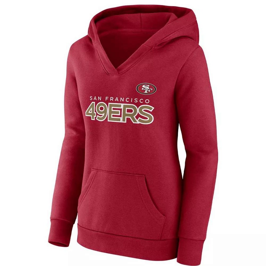 Tops * | Women'S Fanatics Branded Scarlet San Francisco 49Ers Checklist Crossover V-Neck Pullover Hoodie