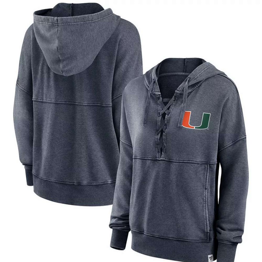 Tops * | Women'S Fanatics Branded Heathered Charcoal Miami Hurricanes Overall Speed Lace-Up Pullover Hoodie