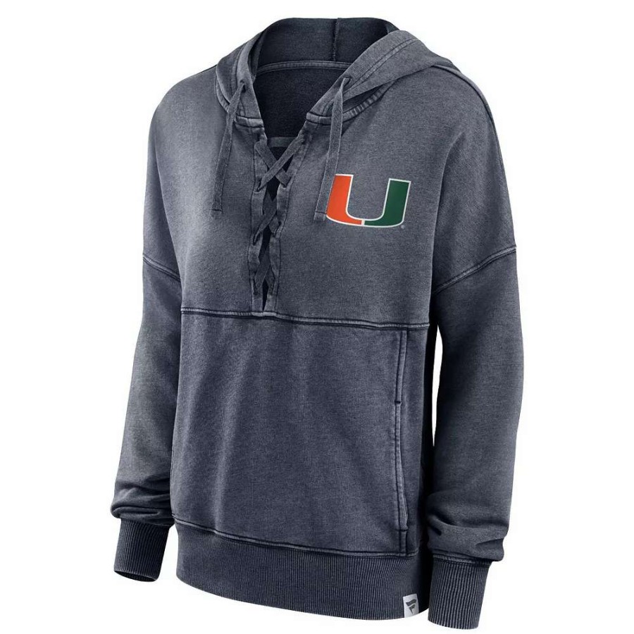 Tops * | Women'S Fanatics Branded Heathered Charcoal Miami Hurricanes Overall Speed Lace-Up Pullover Hoodie