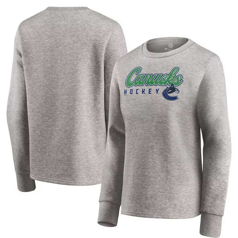 Tops * | Women'S Fanatics Branded Heathered Gray Vancouver Canucks Fan Favorite Script Pullover Sweatshirt