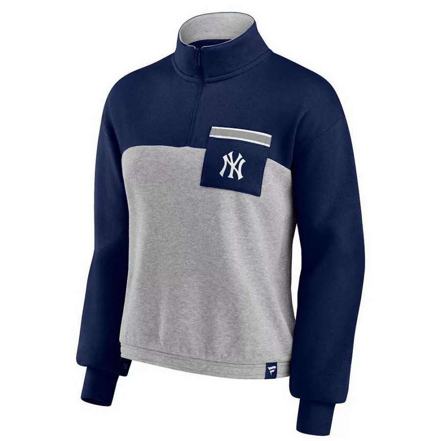 Outerwear * | Women'S Fanatics Branded Navy/Heather Gray New York Yankees Iconic Cinch Waist Quarter-Zip Top