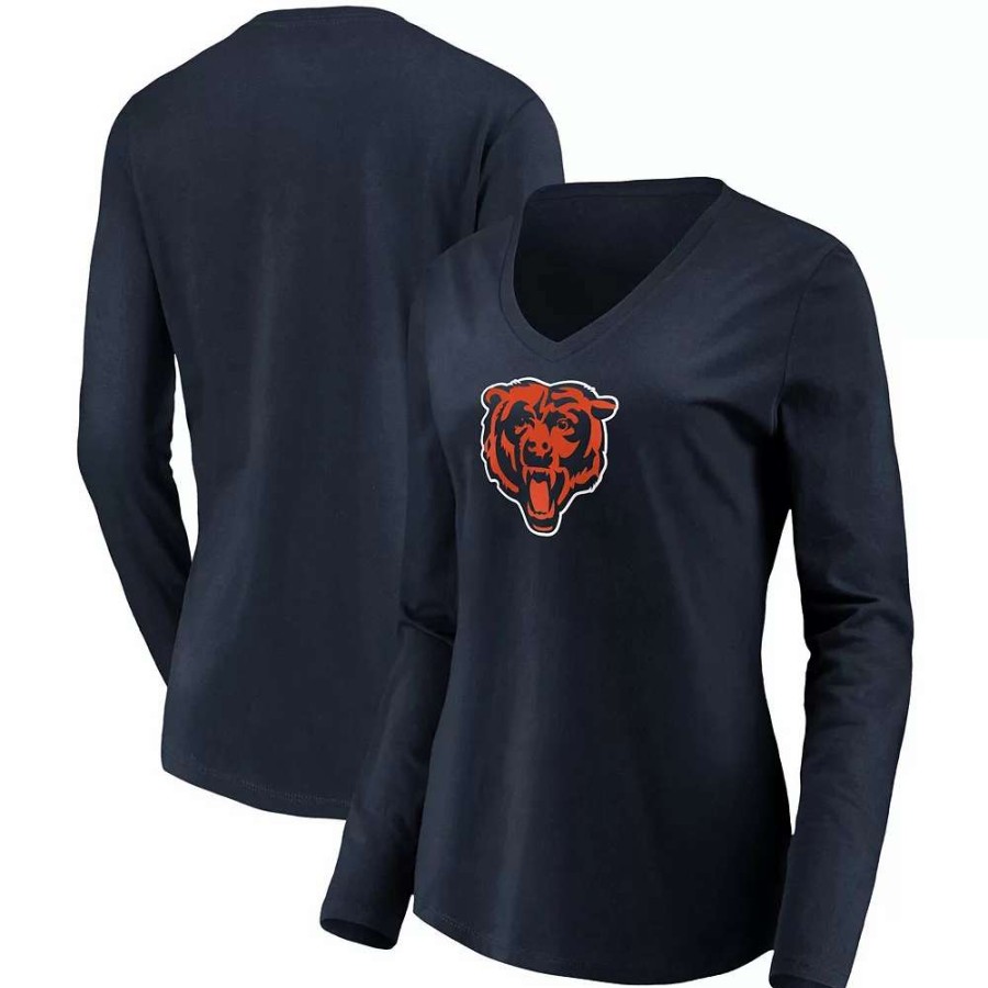 Tops * | Women'S Nfl Pro Line By Fanatics Branded Navy Chicago Bears Primary Logo Long Sleeve V-Neck T-Shirt