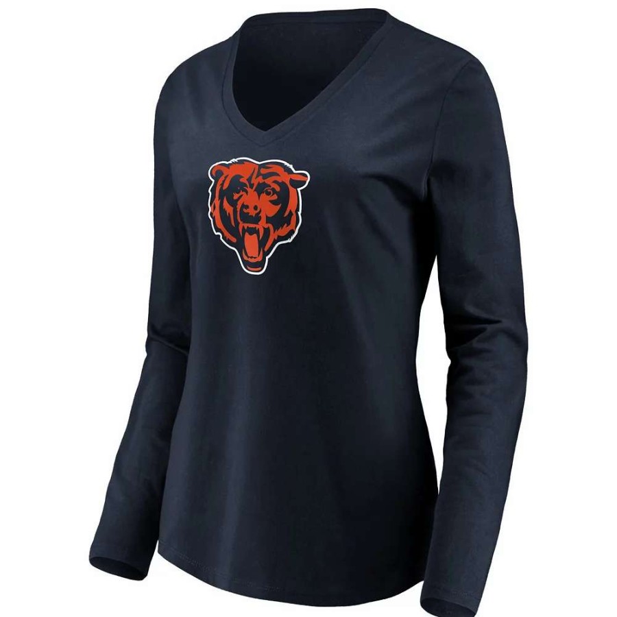 Tops * | Women'S Nfl Pro Line By Fanatics Branded Navy Chicago Bears Primary Logo Long Sleeve V-Neck T-Shirt