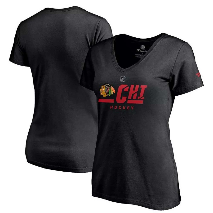 Tops * | Women'S Fanatics Branded Black Chicago Blackhawks Authentic Pro Secondary Logo V-Neck T-Shirt