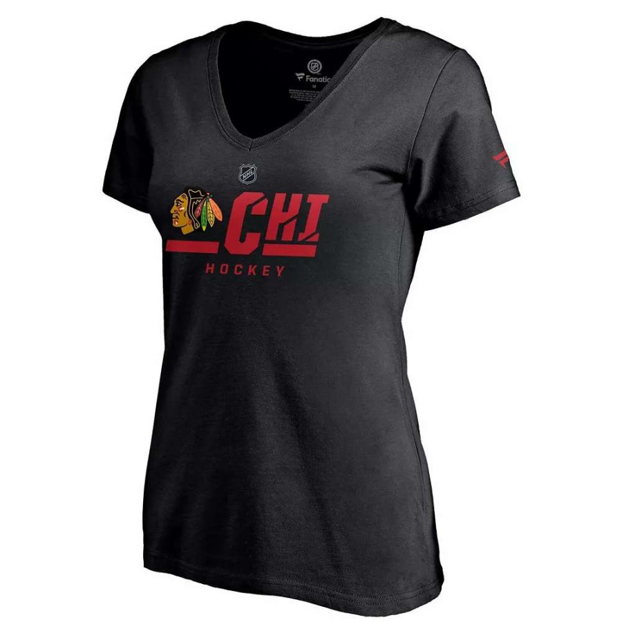 Tops * | Women'S Fanatics Branded Black Chicago Blackhawks Authentic Pro Secondary Logo V-Neck T-Shirt