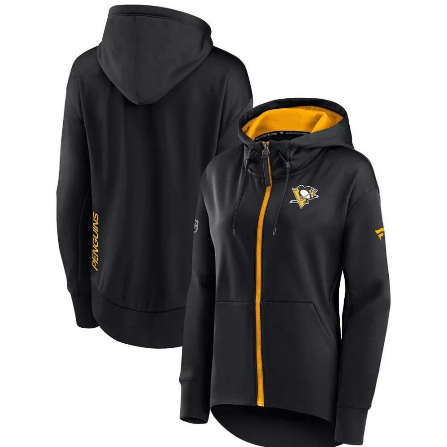 Tops * | Women'S Fanatics Branded Black Pittsburgh Penguins Authentic Pro Rink Full-Zip Hoodie