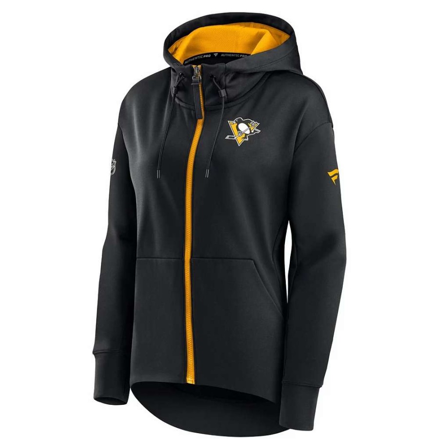 Tops * | Women'S Fanatics Branded Black Pittsburgh Penguins Authentic Pro Rink Full-Zip Hoodie