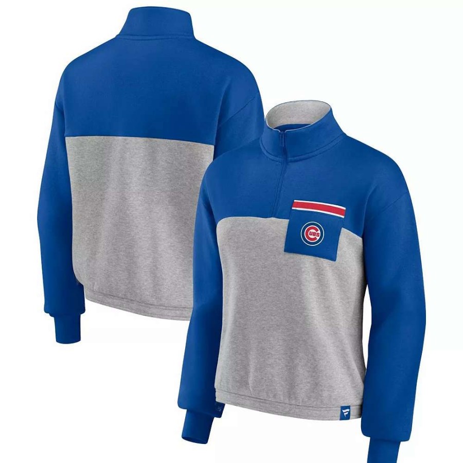 Outerwear * | Women'S Fanatics Branded Royal/Heather Gray Chicago Cubs Iconic Cinch Waist Quarter-Zip Top