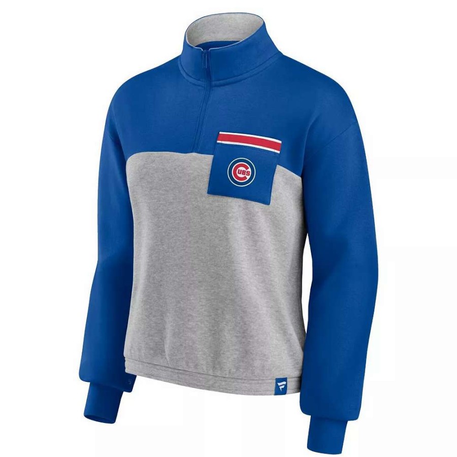 Outerwear * | Women'S Fanatics Branded Royal/Heather Gray Chicago Cubs Iconic Cinch Waist Quarter-Zip Top