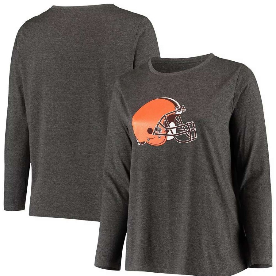 Tops * | Women'S Fanatics Branded Charcoal Cleveland Browns Plus Size Primary Logo Long Sleeve T-Shirt