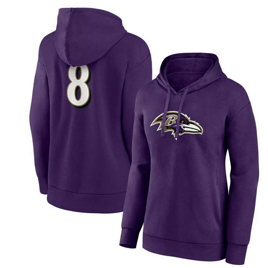 Tops * | Women'S Fanatics Branded Lamar Jackson Purple Baltimore Ravens Player Icon Name & Number Pullover Hoodie