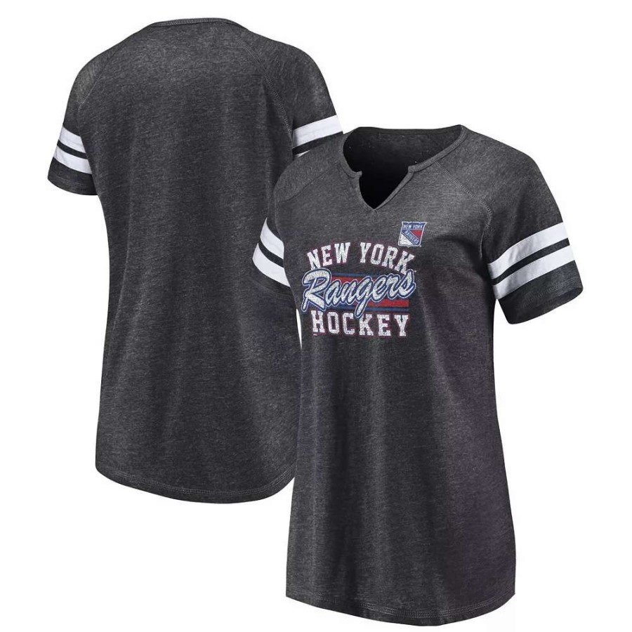 Tops * | Women'S Fanatics Branded Heather Charcoal New York Rangers Quick Out Raglan Notch Neck T-Shirt