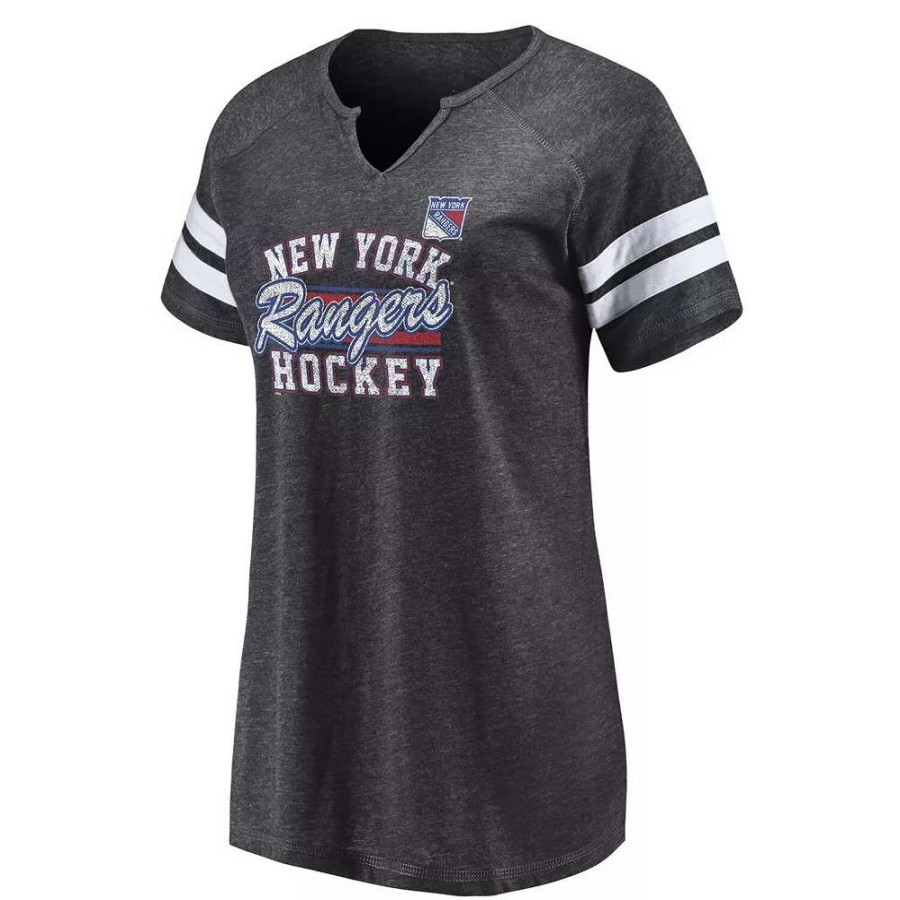 Tops * | Women'S Fanatics Branded Heather Charcoal New York Rangers Quick Out Raglan Notch Neck T-Shirt