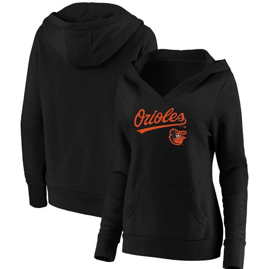 Tops * | Women'S Fanatics Branded Black Baltimore Orioles Core Team Lockup V-Neck Pullover Hoodie