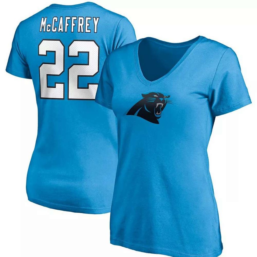 Tops * | Women'S Fanatics Branded Christian Mccaffrey Blue Carolina Panthers Player Icon Name & Number V-Neck T-Shirt